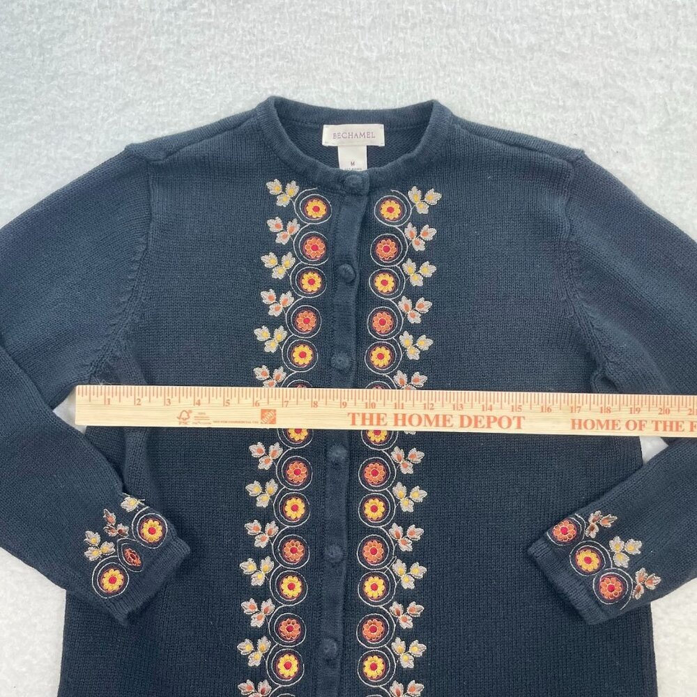 Vintage Bechamel Women's Black Floral Embroided Knit Sweater Size Medium - Picture 5 of 5